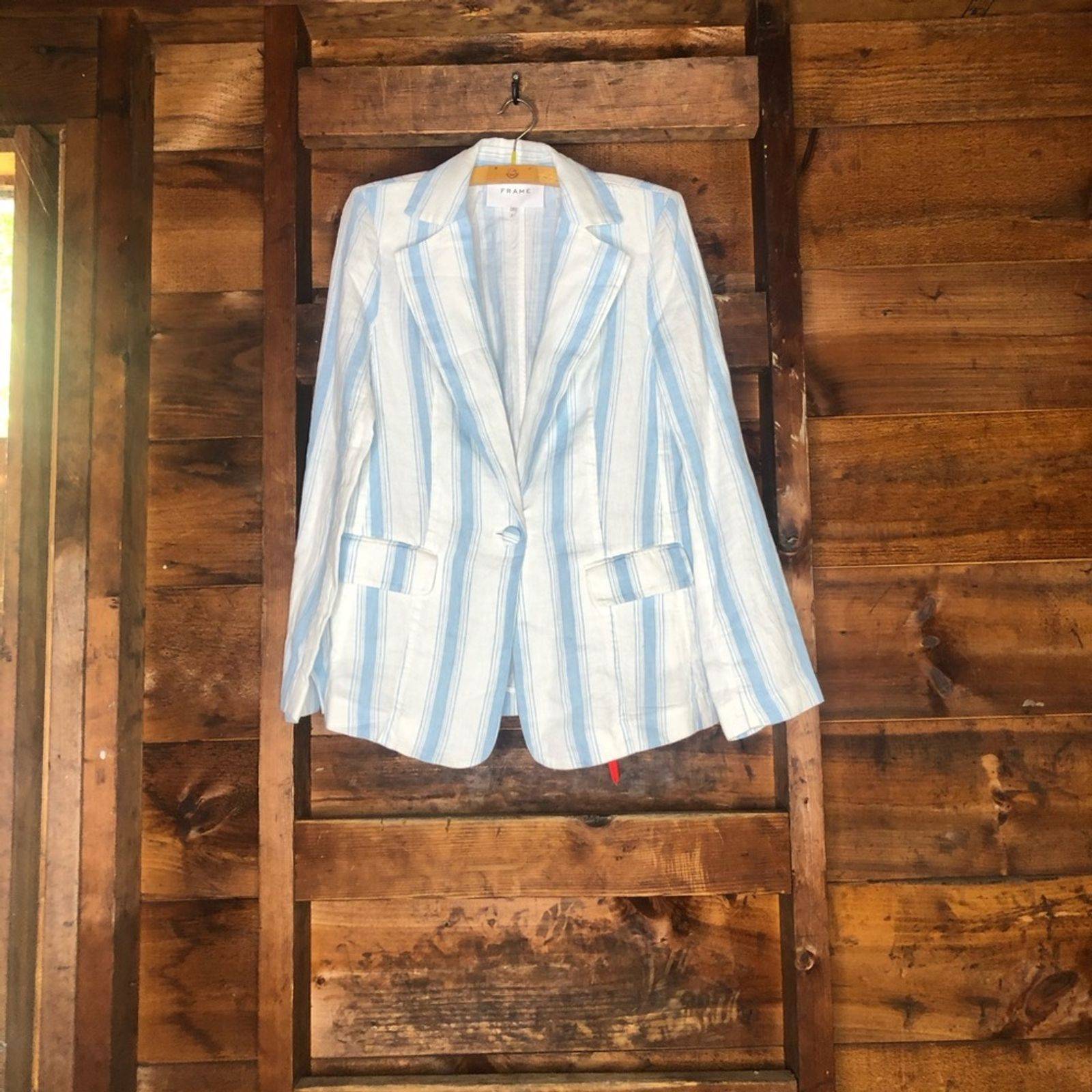 FRAME NWT Blue Stripe Linen Blazer