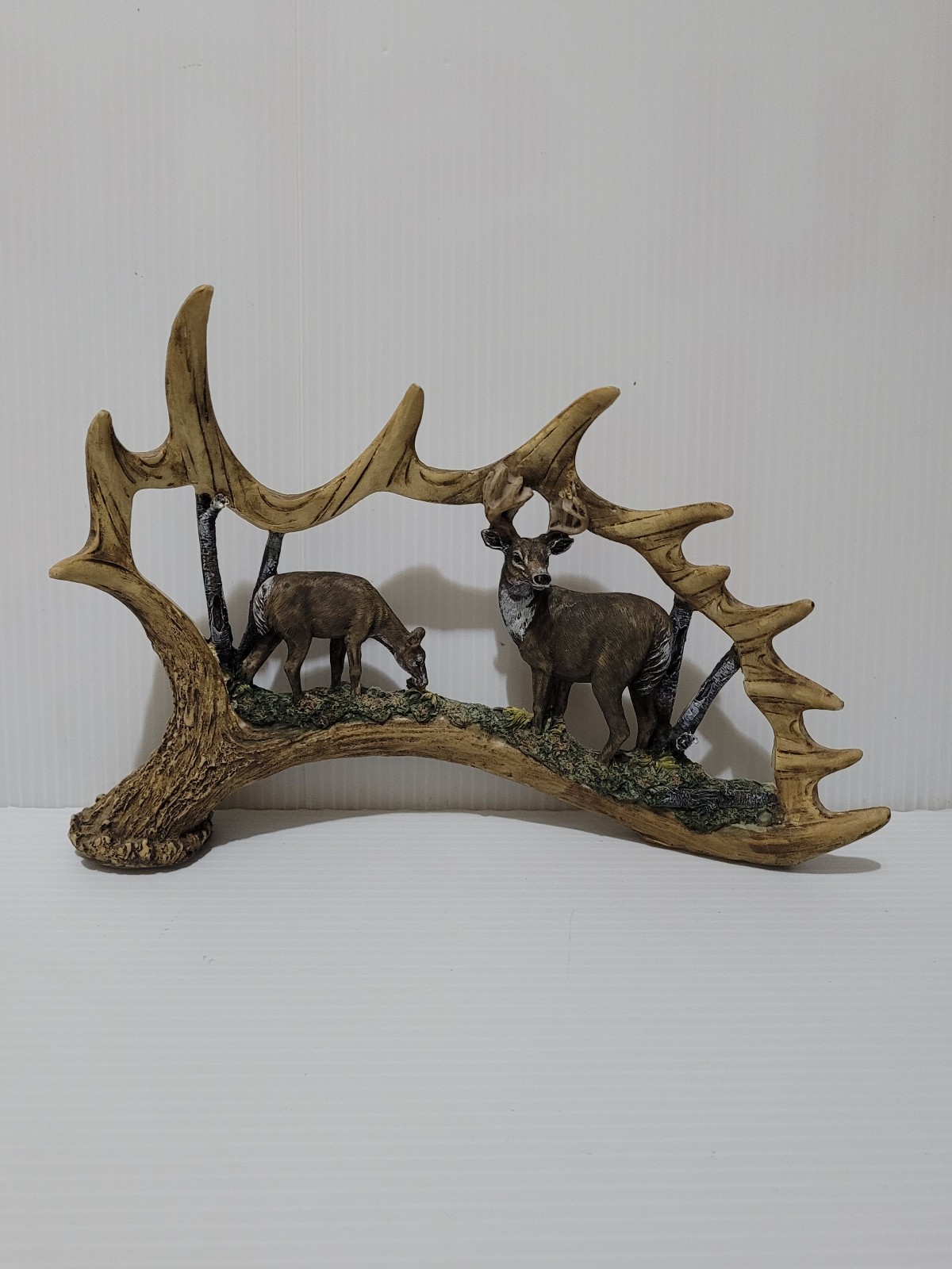 Vintage Standing Resin Antler With Couple Deer Woodland Forest 7x9 Inches.