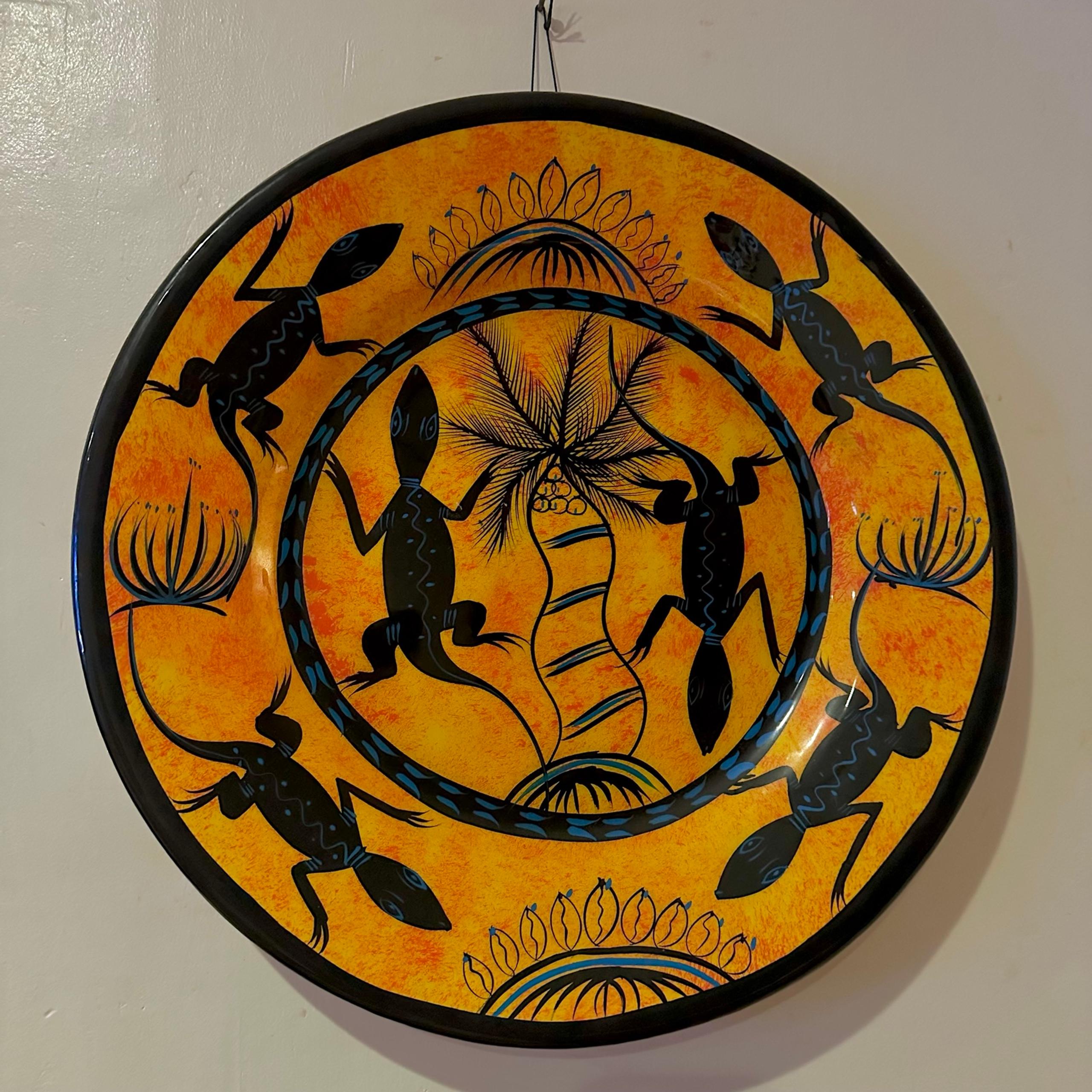 Lizards Ceramic Glazed large 16” Wall plaque by Martin Boyd