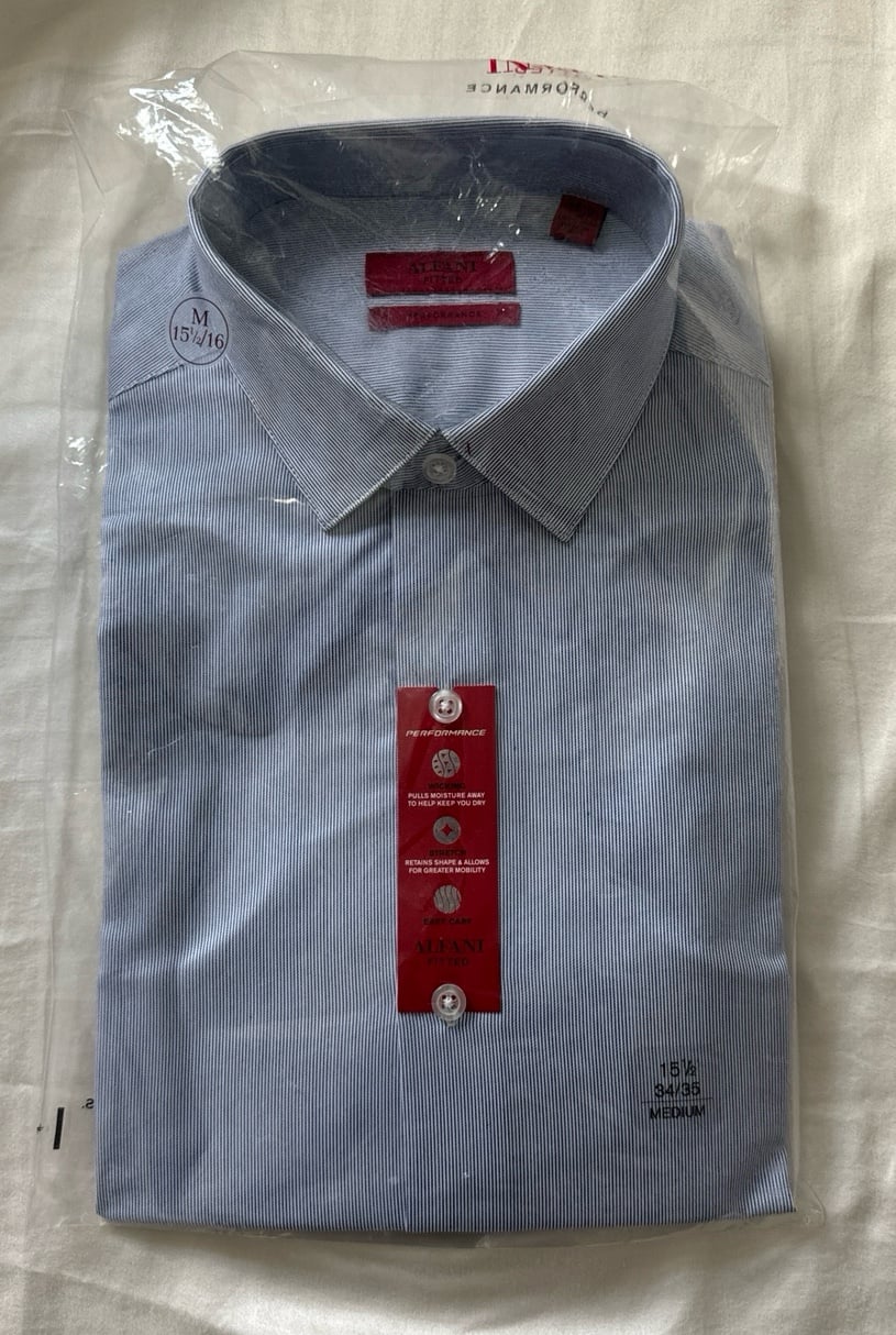 NWT Alfani Fitted Long Sleeve Button Down Collared Shirt Men's Size M 15.5