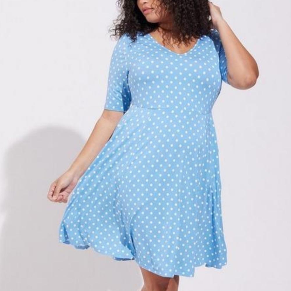 Torrid Mini Super Soft Skater Dress Blue White Dots 0