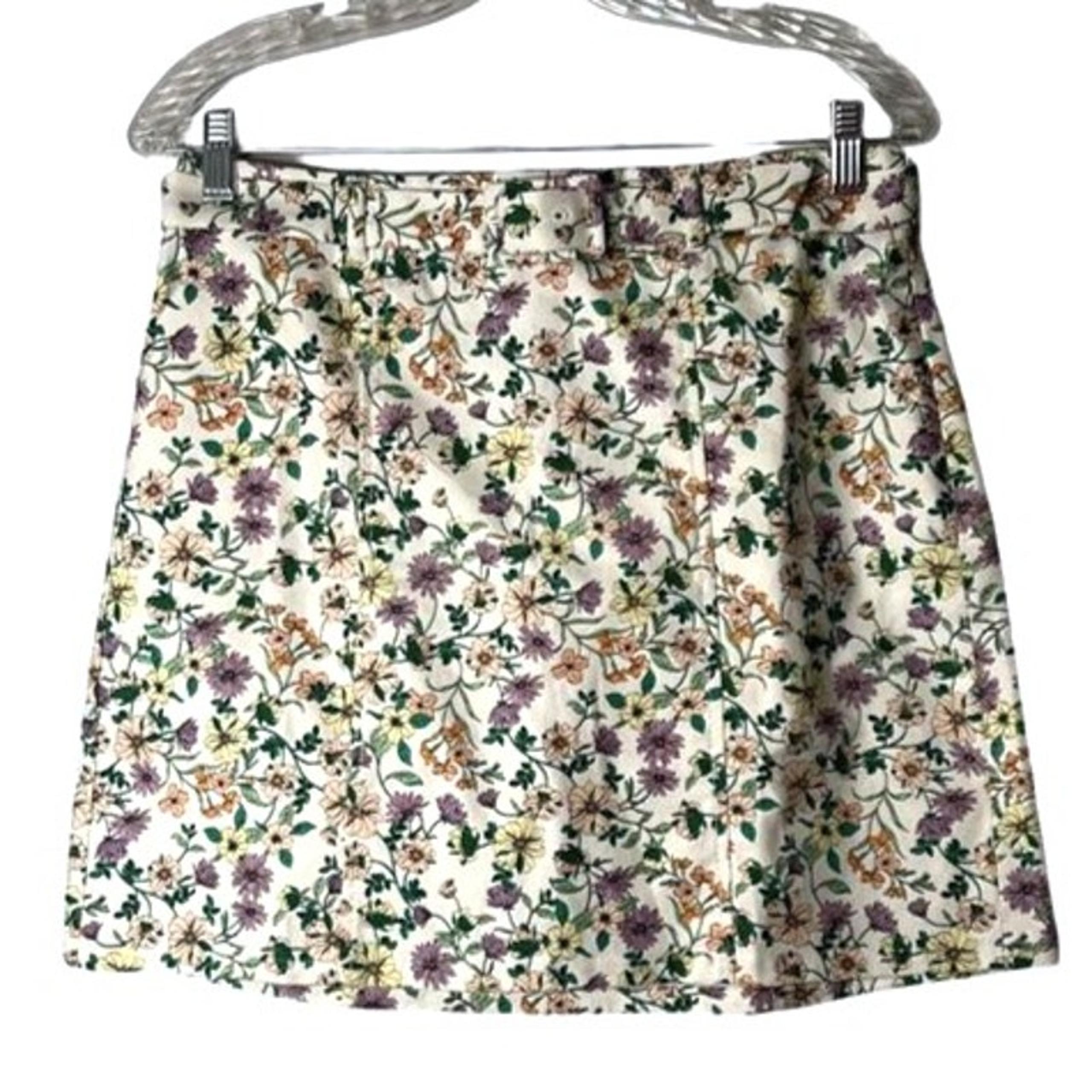 Loft Skirt Womens 6P Short White Floral Pull On Faux Belt Wrap NWT
