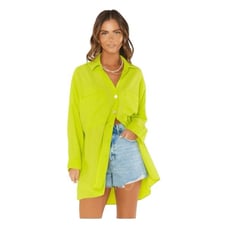 Show Me Your MuMu Johns Button Down Shirt Neon Yellow Crinkle Long Sleeve XXL