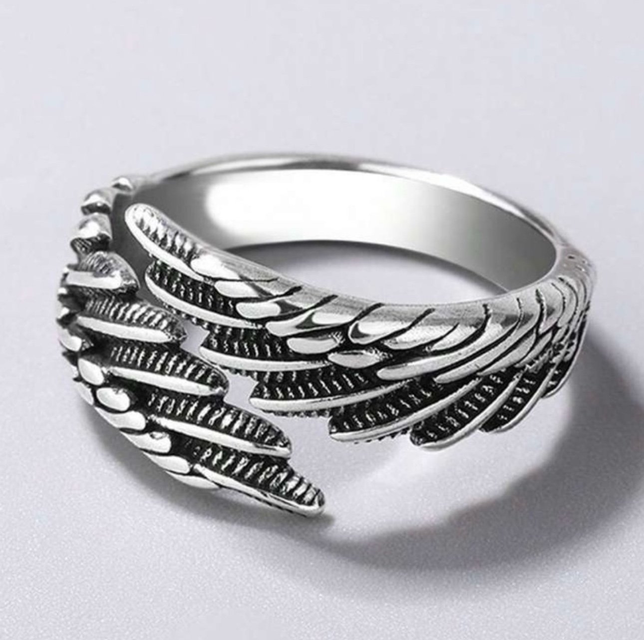 “Feathery Angel Wing” Seraphic Ethereal Heavenly Divine Graceful Airy Steel Ring