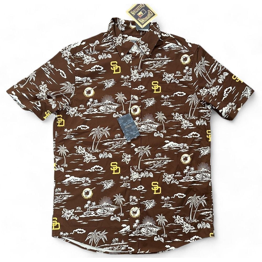 NWT San Diego SD Padres Reyn Spooner Kekai Button Down Shirt Brown Size S