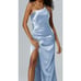 AW BRIDAL 10 L baby blue Snowdrop satin bridesmaid prom formal maxi dress B143