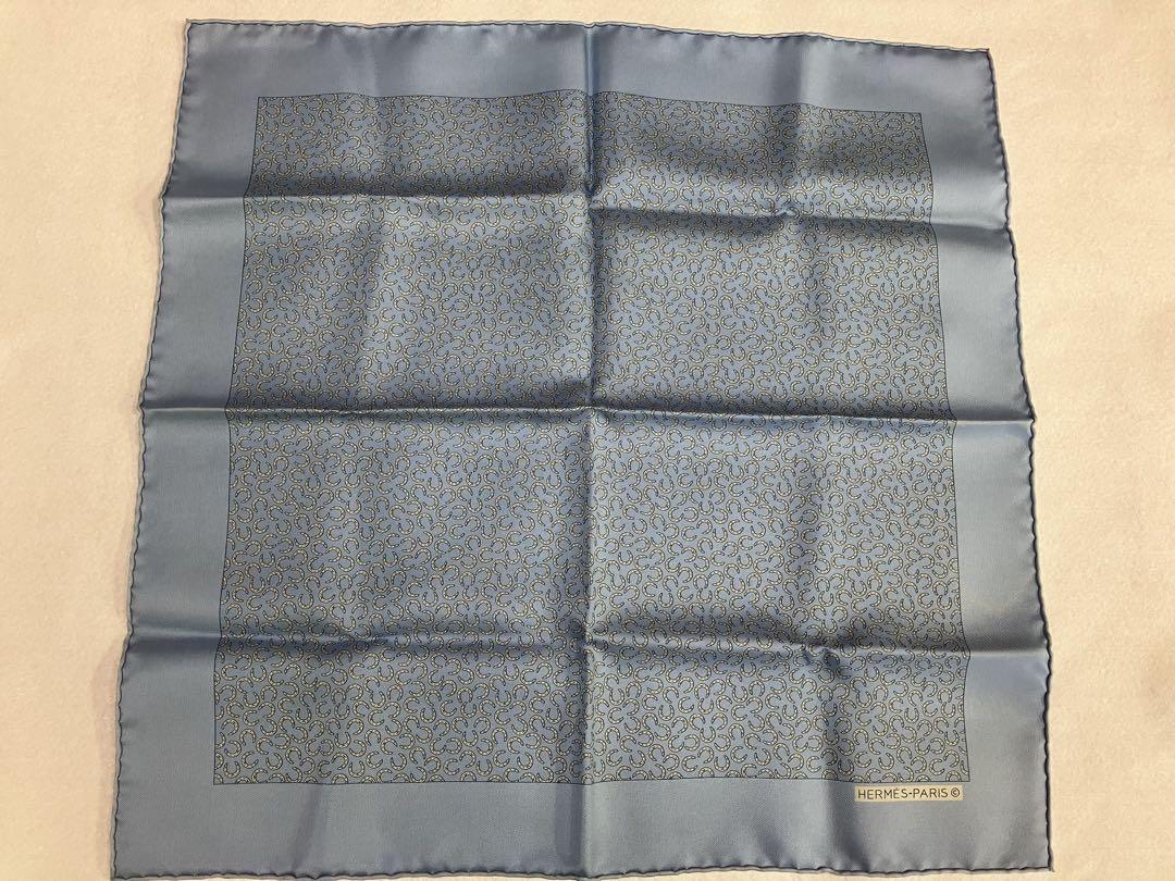 HERMES Silk Pocket Square Blue 90cm