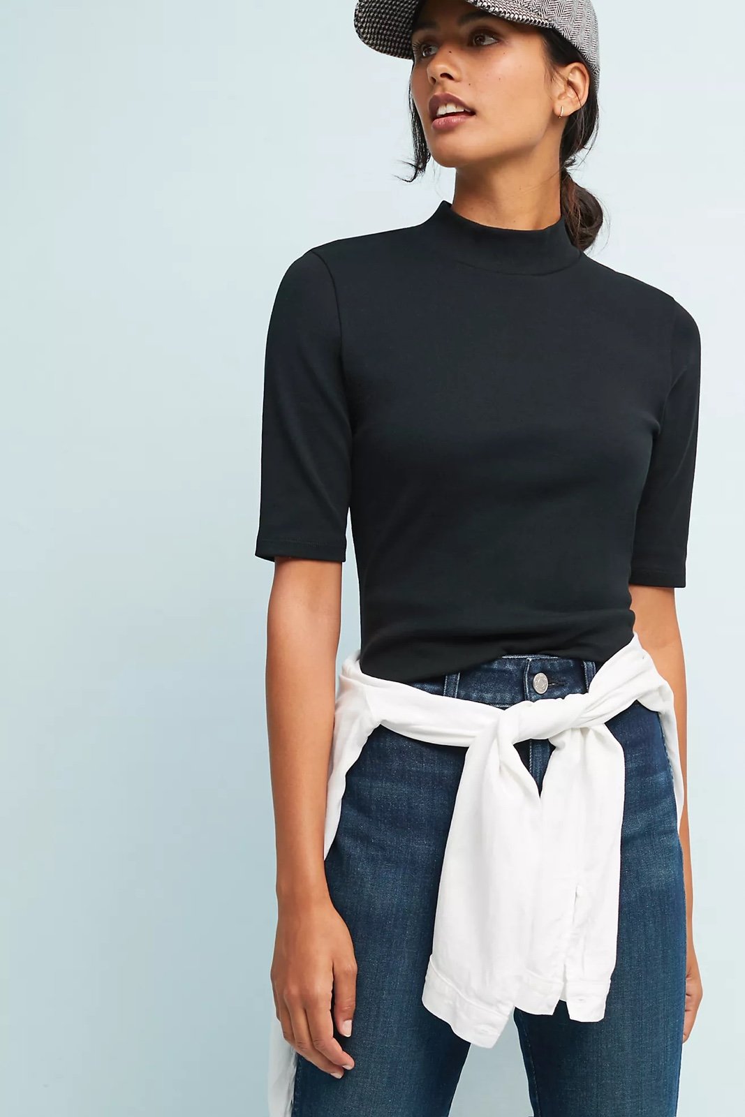 Maeve black ribbed mock neck t shirt