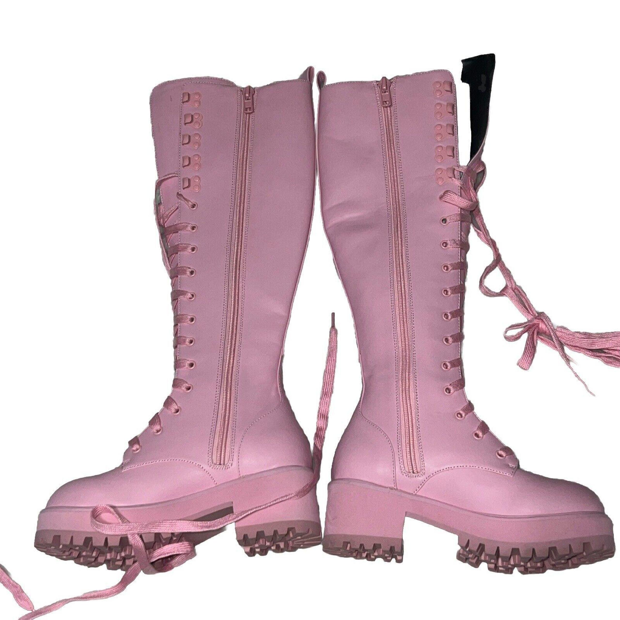 Bubblegum Pink Obsidian Dolls Kill Knee-High Boots Platform