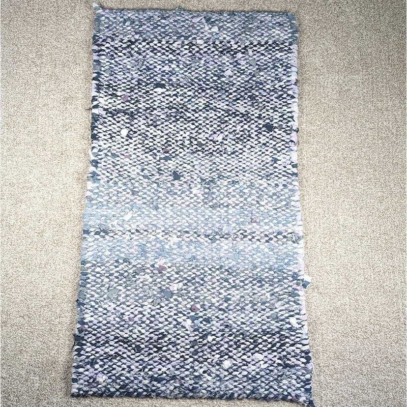 Handmade Woven Rag Rug Runner Purple Denim Accent Rug Front Door Rug Upcycled