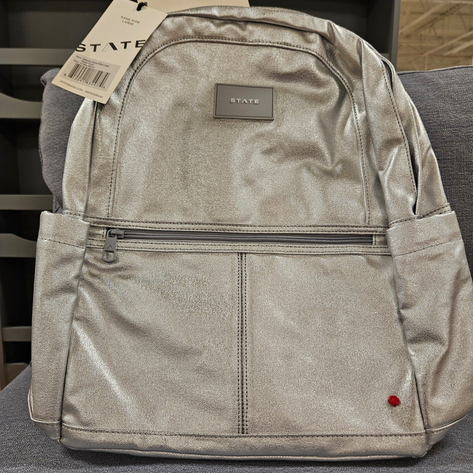 STATE KANE KIDS LARGE SILVER DOUBLE ZIPPER BACKPACK NEW