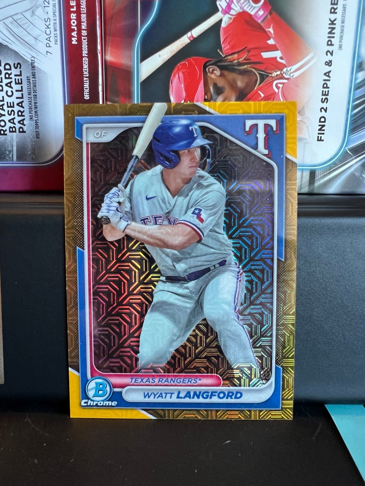 2024 Bowman Chrome Gold Mojo Refractor Wyatt Langford 3/50 #BCP-64 Rangers