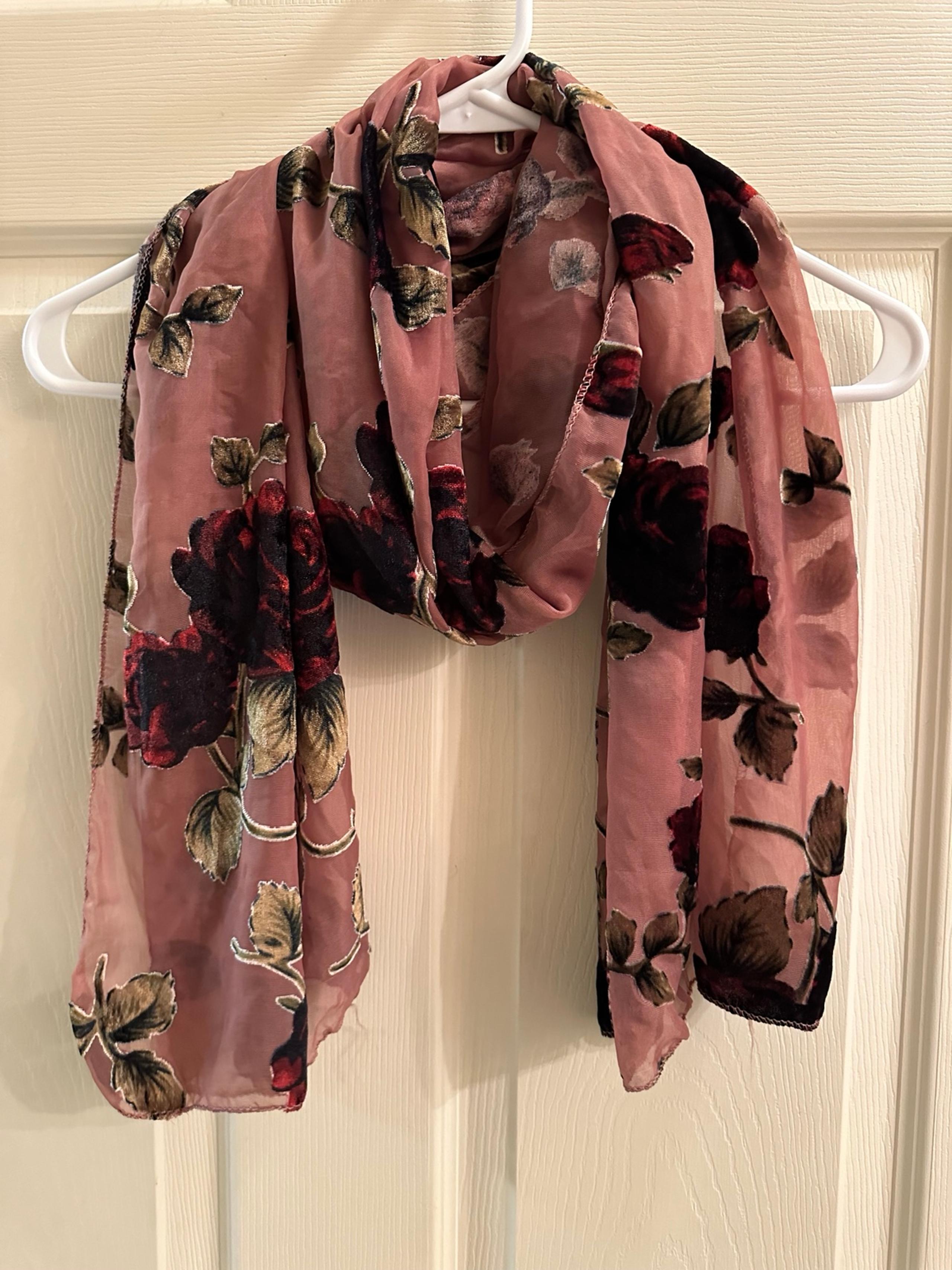 Dusty Pink Brocade Scarf with Velvet Roses