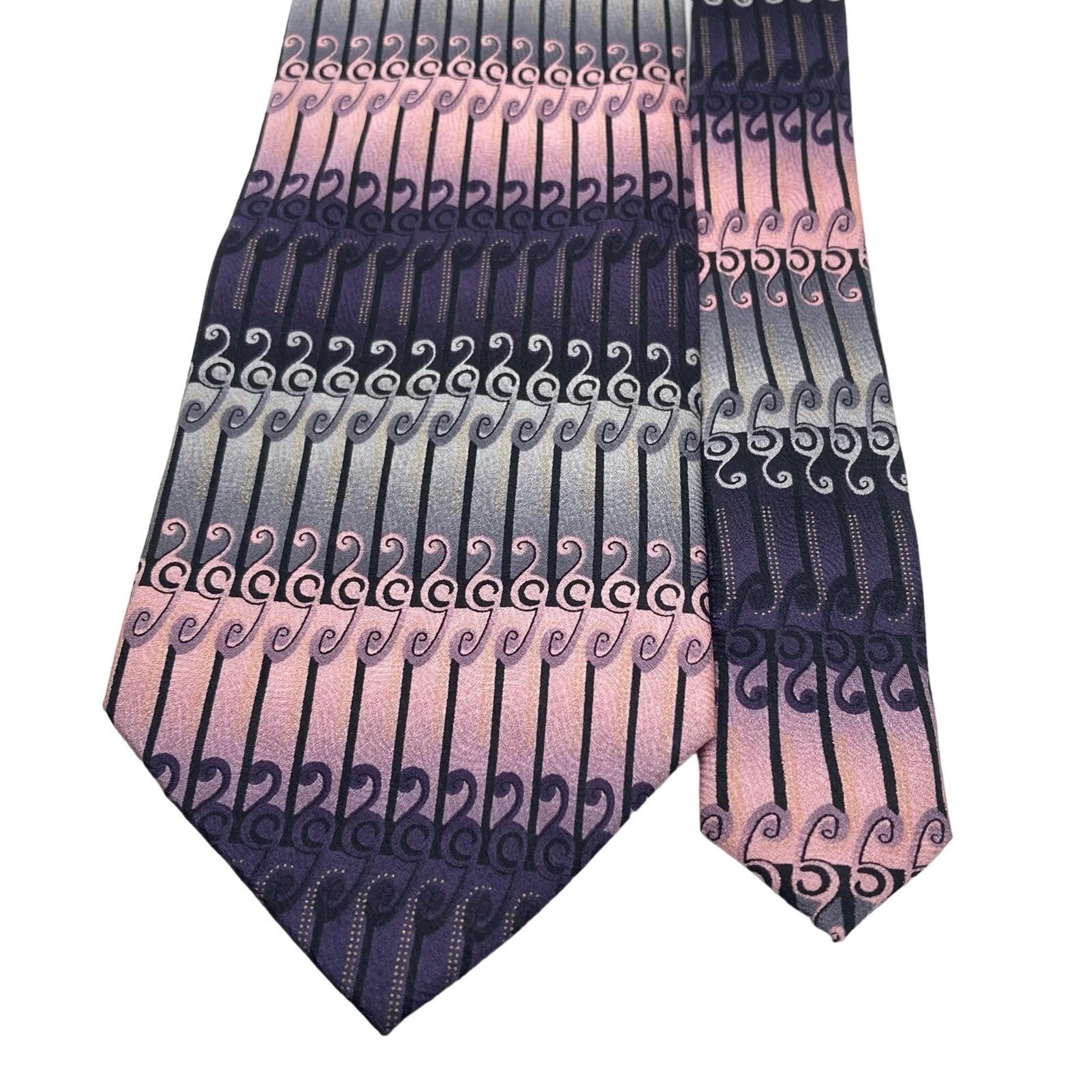 Alexander Julian Colours Silk Men's Neck Tie Pink/ Black/ Silver 59"L x 3.75"W