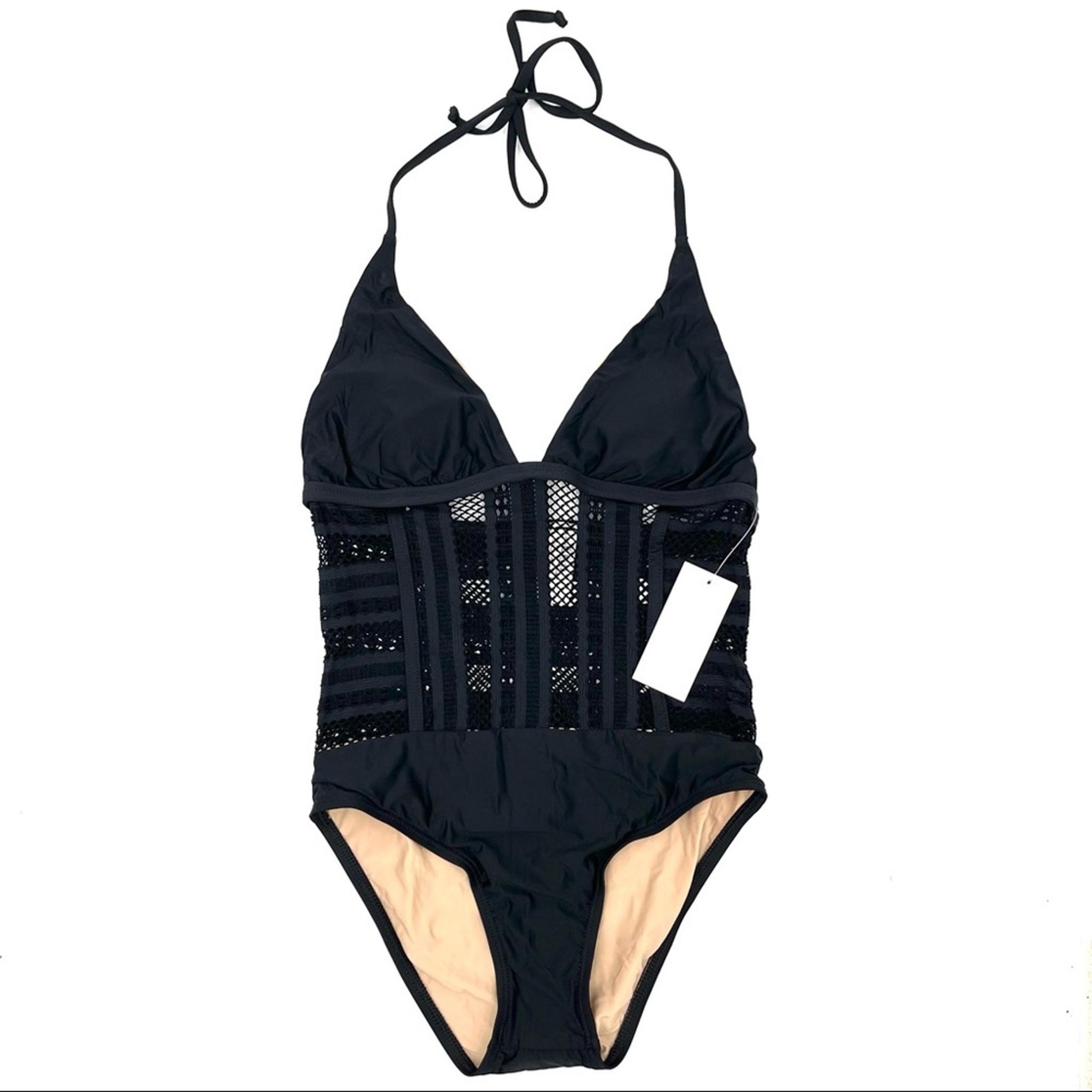 ELLA MOSS Swimsuit One Piece Size Small Hearts of Flutter Black Crochet Lace NWT