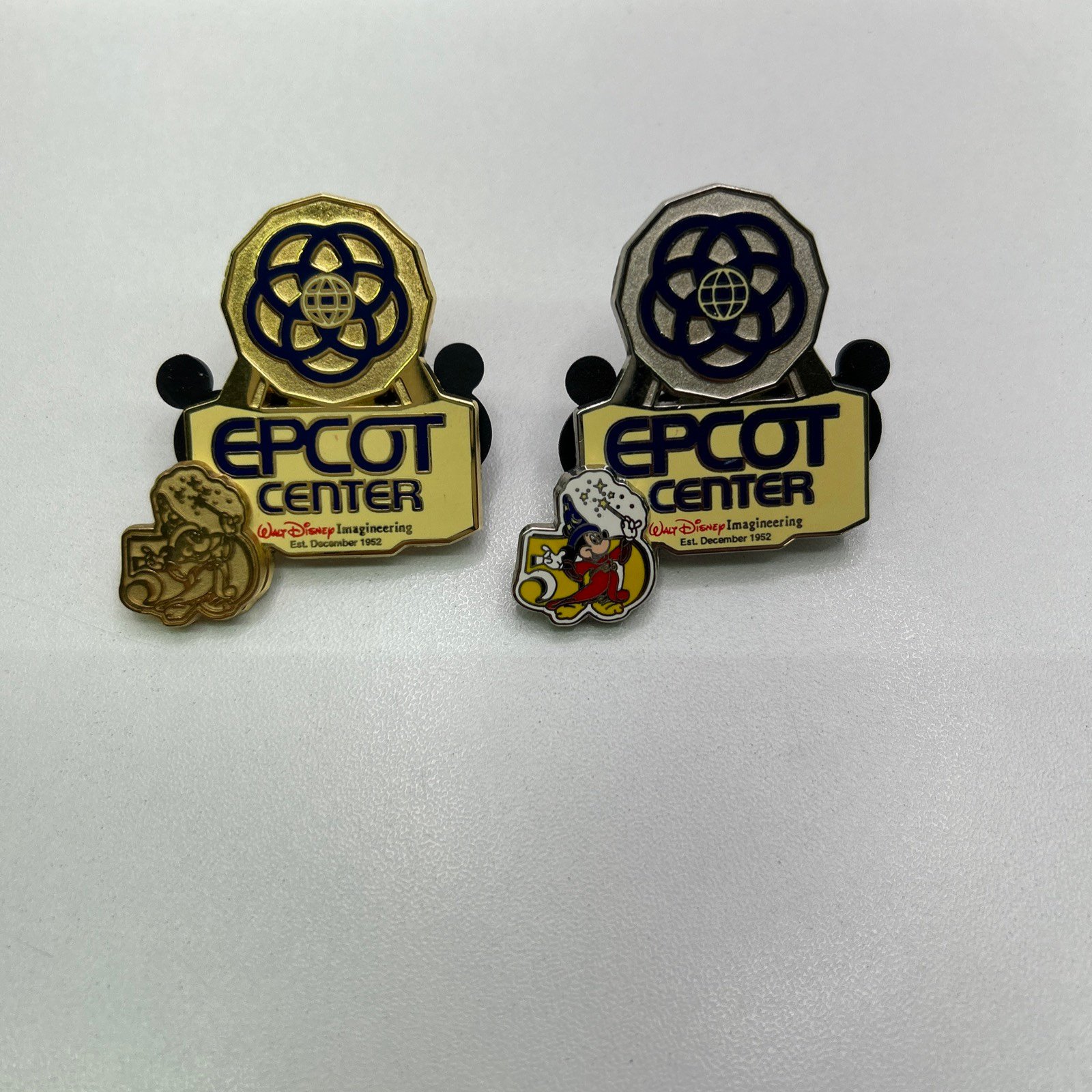 Disney WDI 50th Anniversary - Epcot Center GOLD & Color Pin Set Of 2 LE