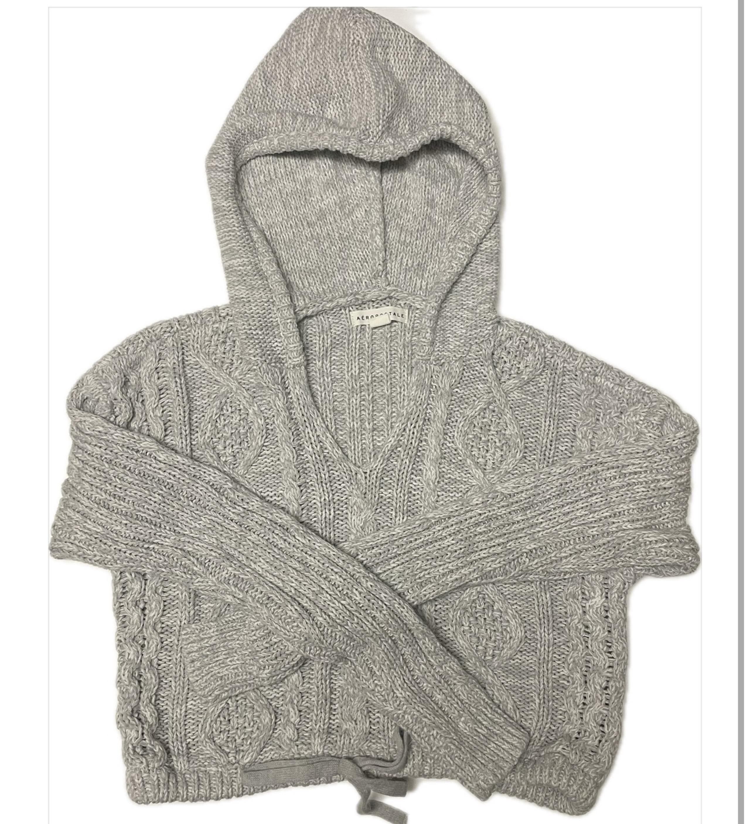 Aeropostale Gray V-Neck Sweater with Textured Knit Cropped Hoodie Size XS