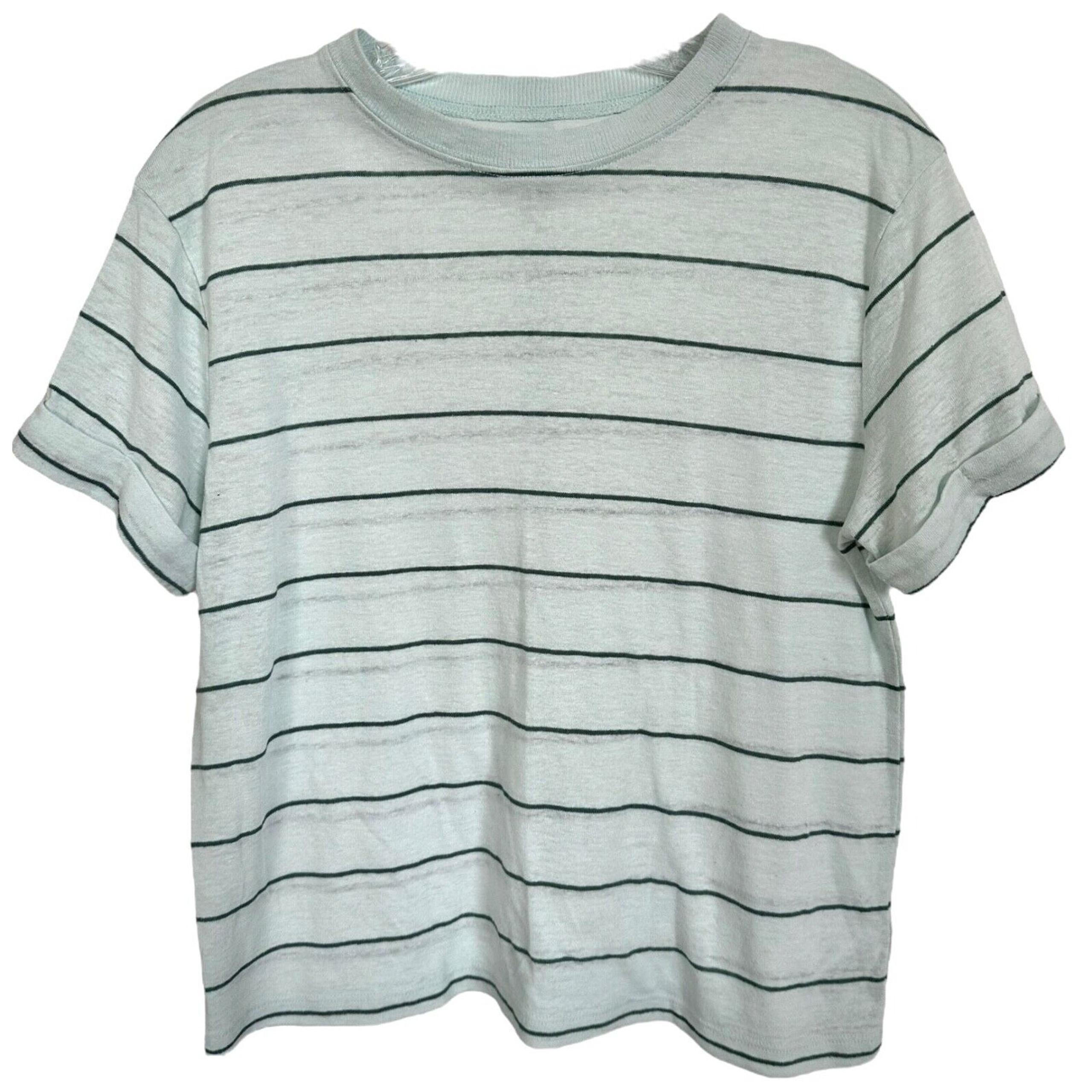 A New Day Women's Short Sleeve Crew Neck T-Shirt Linen Blend Size S Blue Striped