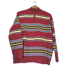Vtg Lauren Ralph Lauren Multicolor Stripe Sweater Womens M 1/4 Zip Artsy 90s