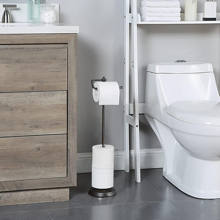 SunnyPoint Bathroom Free Standing Toilet Tissue Paper Roll Holder Stand with Res