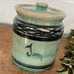 Vintage Stoneware Pottery Jam Jar and Lid blue Green Teal Black Crackled Crazing