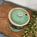 Vintage Stoneware Pottery Jam Jar and Lid blue Green Teal Black Crackled Crazing