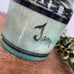Vintage Stoneware Pottery Jam Jar and Lid blue Green Teal Black Crackled Crazing