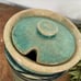 Vintage Stoneware Pottery Jam Jar and Lid blue Green Teal Black Crackled Crazing