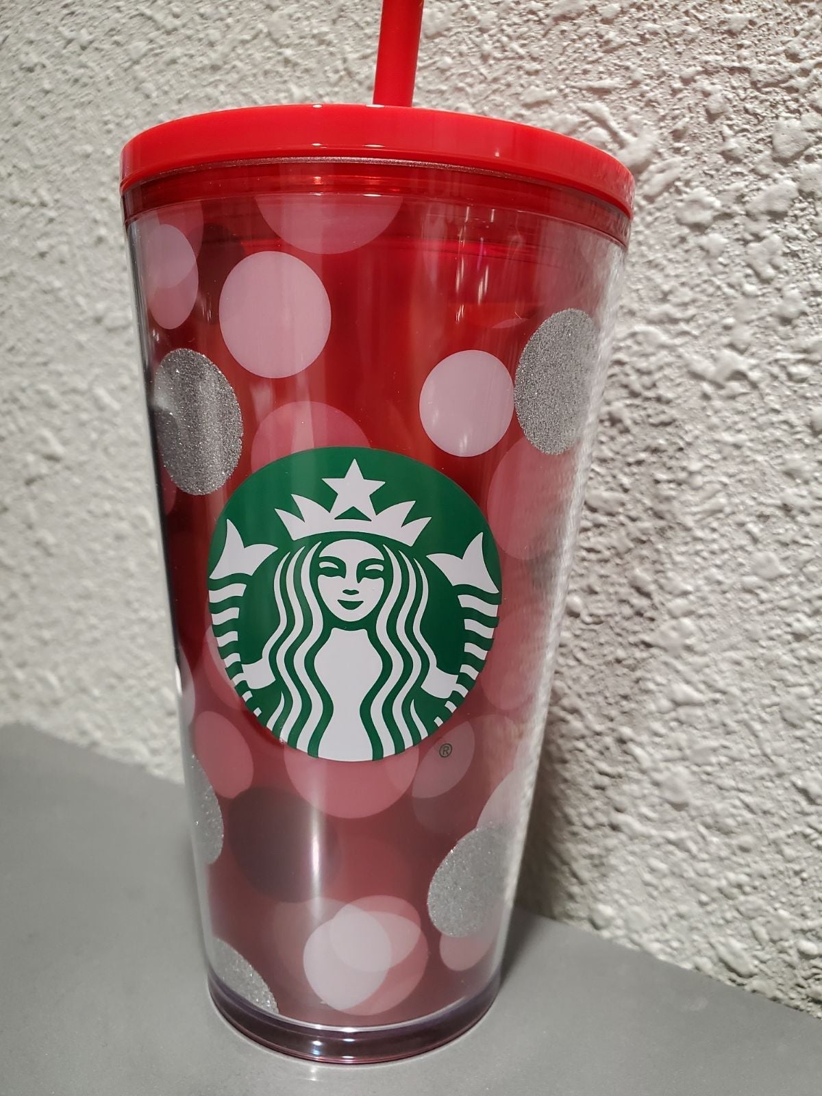 Starbucks Red Plastic Polka Dot Tumbler