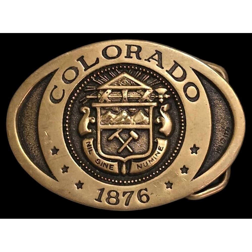 Brass Belt Buckle Solid Colorado State Seal Vintage 1979 United Banks Heritage