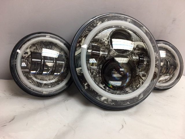 7 DICEY GAMBLE DESIGN HEADLIGHT & DUAL 4.5 - 4 1/2 AUXILIARY SPOT LIGHTS