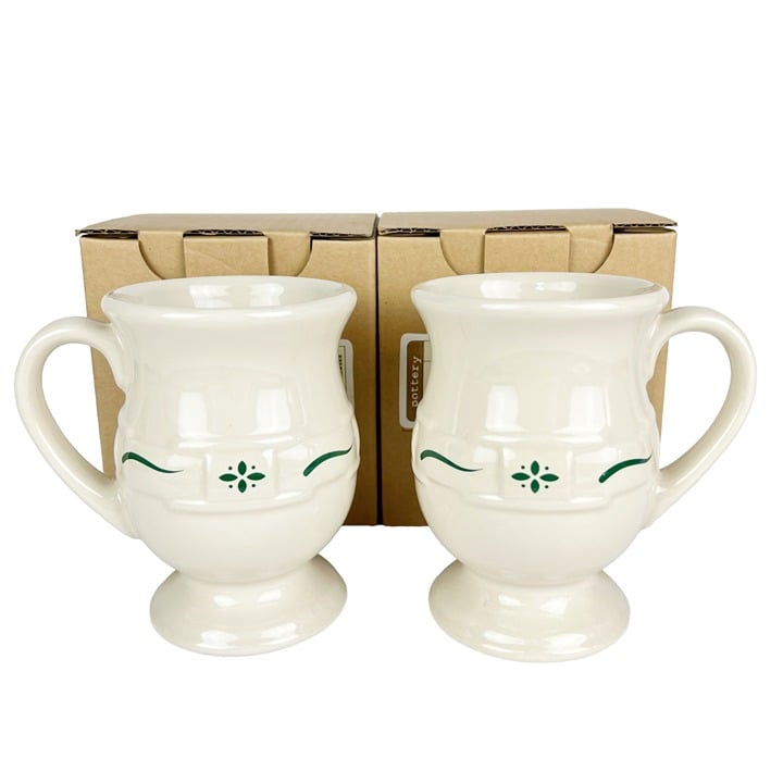 Longaberger Woven Traditions Set of 2 Latte Mugs Heritage Green NEW in Box