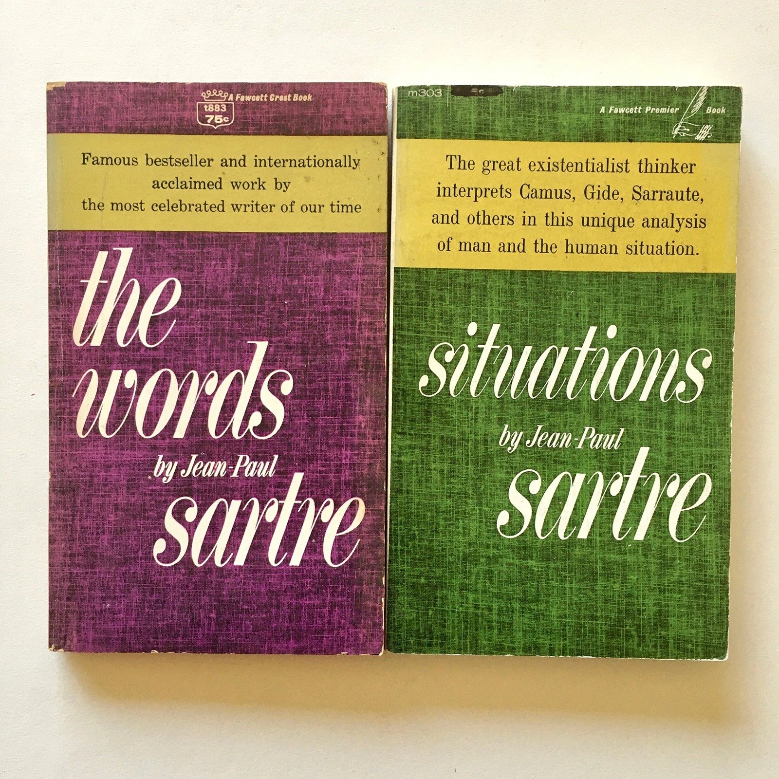 2 Books by Jean-Paul Sartre - Situations & The Words - Vintage Paperback Books