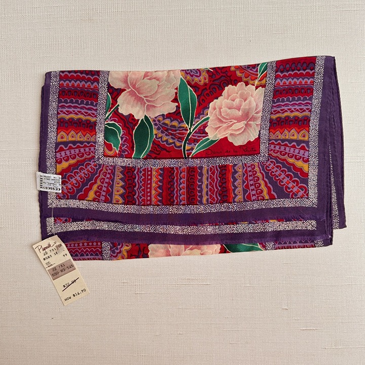 Oscar de la Renta Silk Scarf NWT, 11x52 Floral, Made in Japan