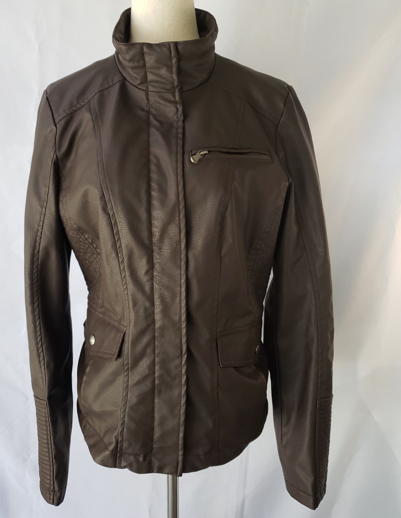 Celebrity Pink Faux Chocolate Brown Leather Tailored Moto Jacket Medium