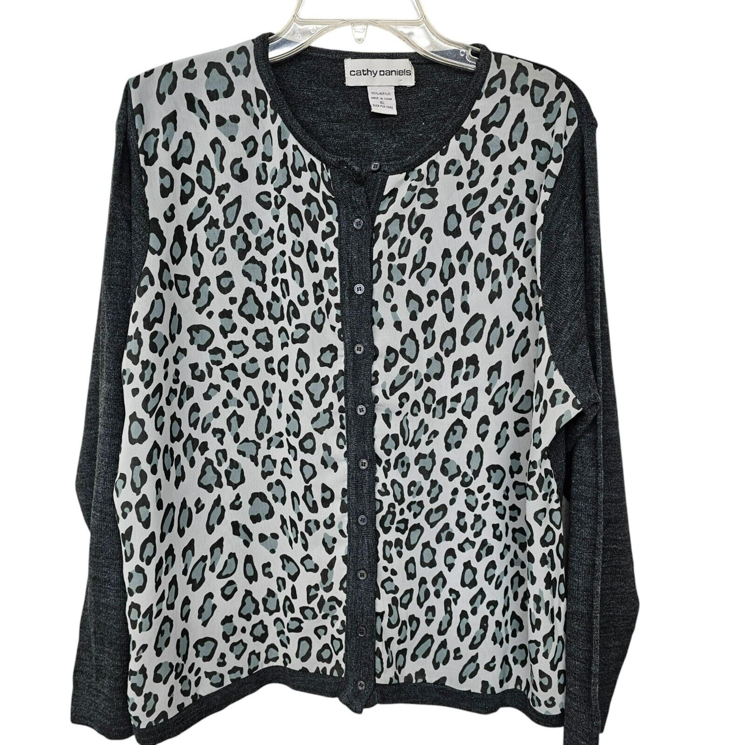 Womens Leopard Cardigan Size Xl Cathy Daniels Contrast Front Animal Print