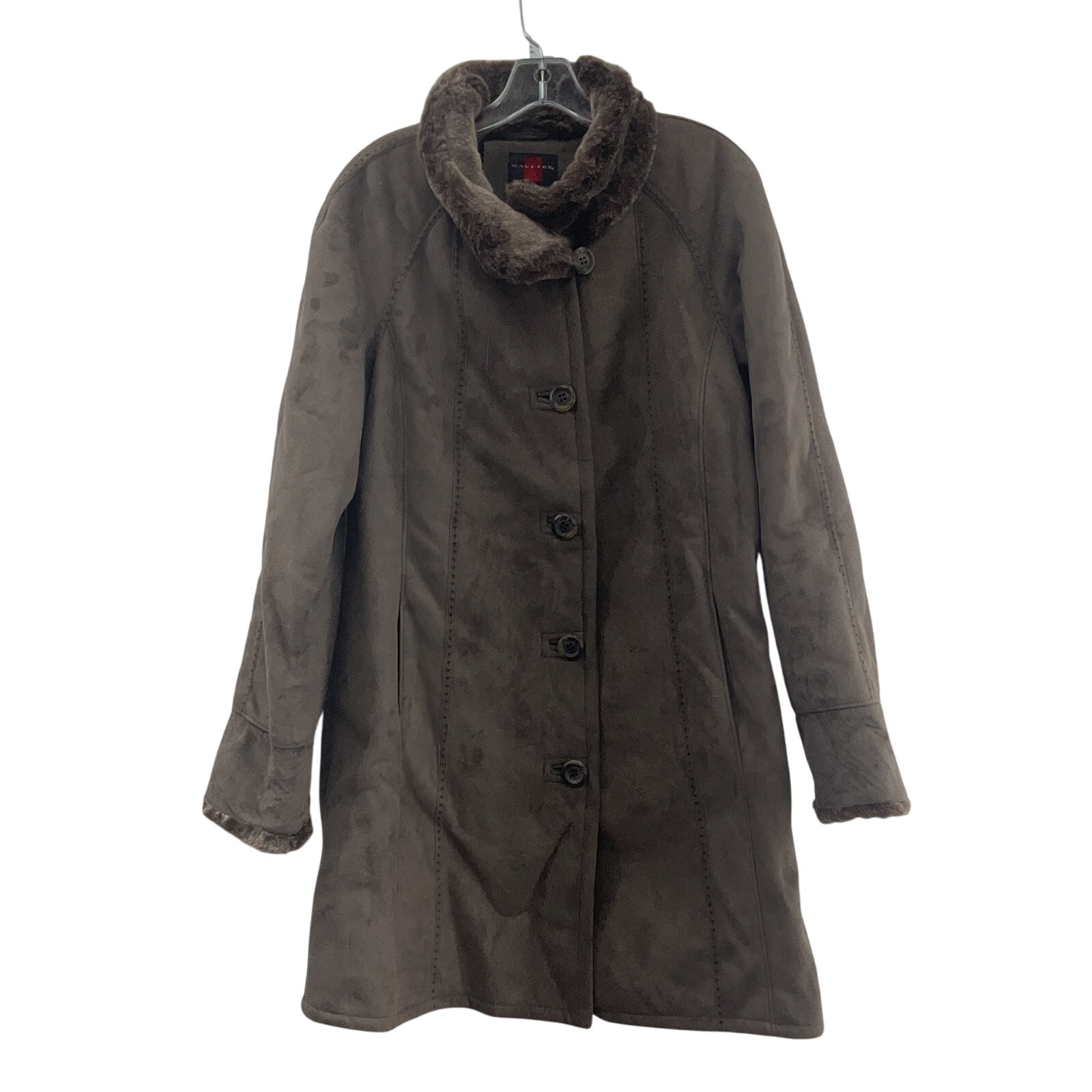 Gallery Brown Overcoat Women's Faux Suede w/ Faux Fur Lining Size S - Preowned