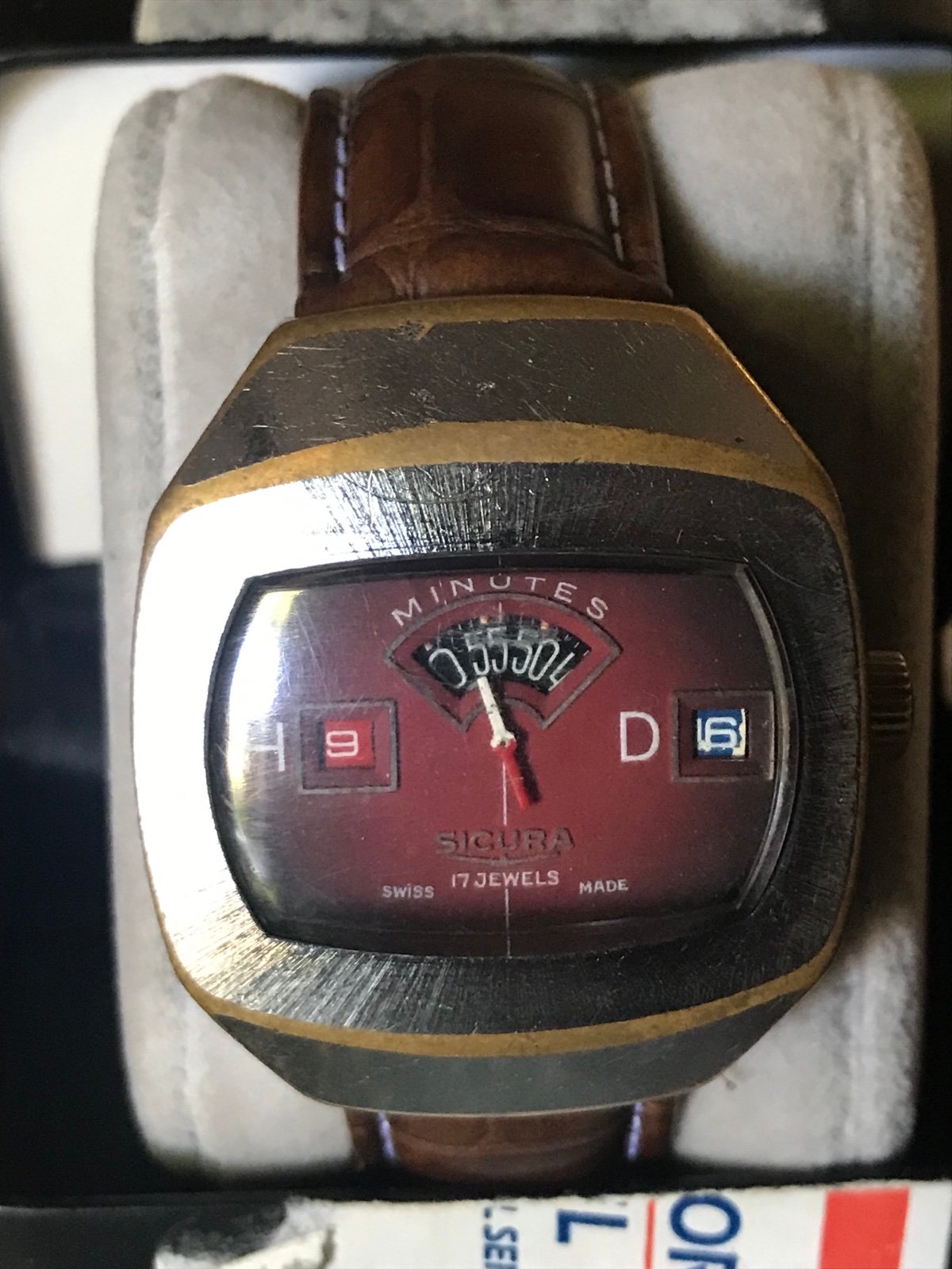 Antique Sicura Jump-Hour Red-Dial Manual-Wind Wristwatch