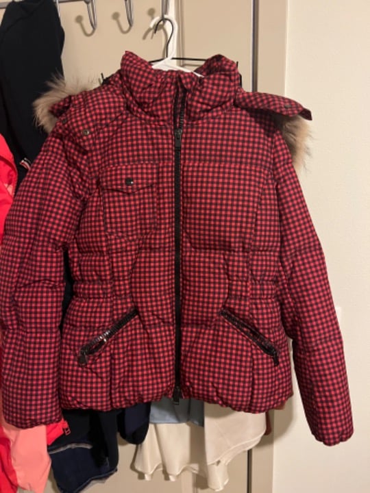 Coach pink puffer with fur jacket