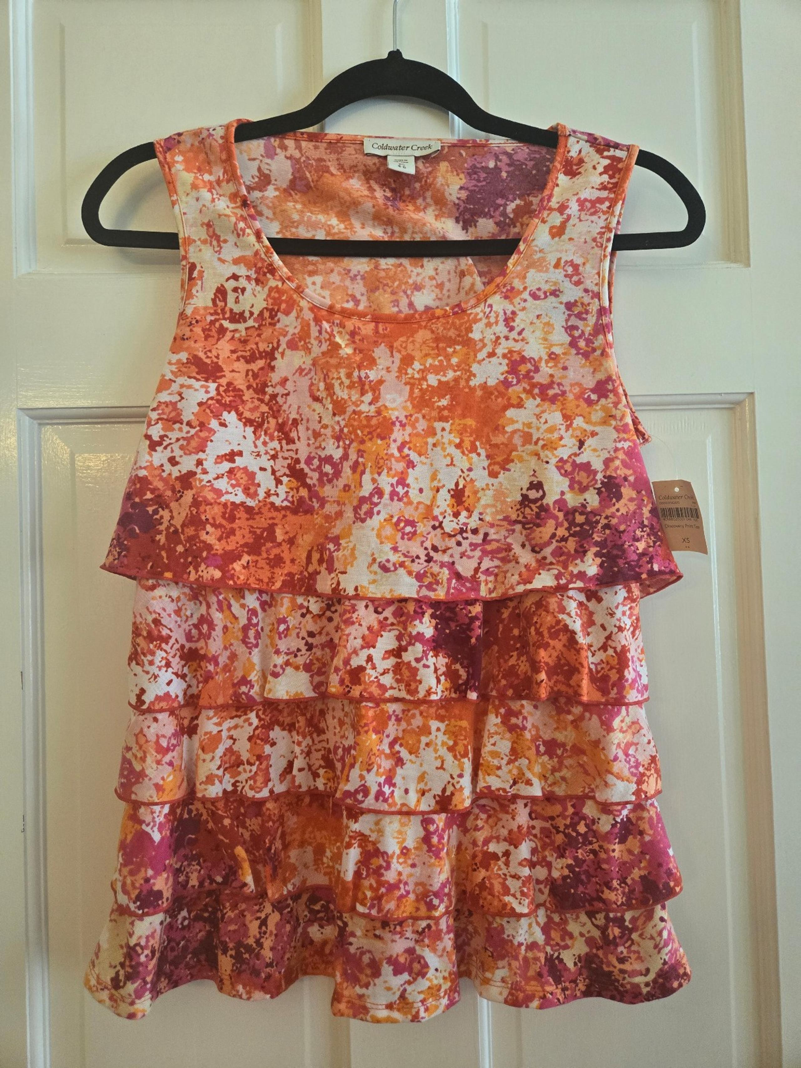 New Women's Size XS 4-6 Coldwater Creek Ruffle Layered Tank Top Shirt Sleeveless