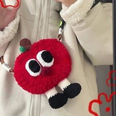 Fluffy Red Apple Crochet Plush - Whimsical Handmade Fruit Bags｜Unique Gift
