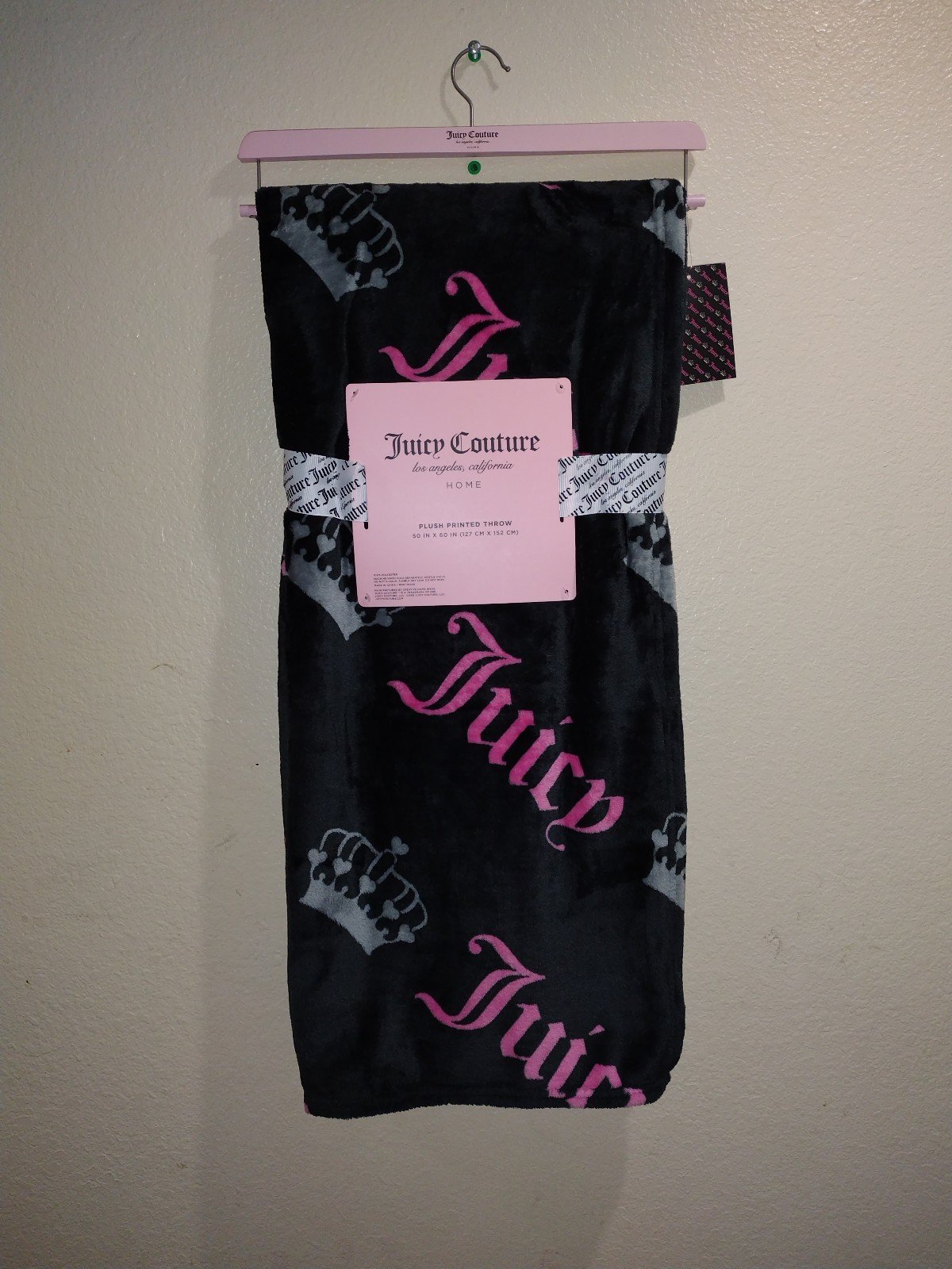 JUICY COUTURE PLUSH PRINTED THROW JUICY COUTURE BLACK JUICY CROWN 50 X 60 NEW