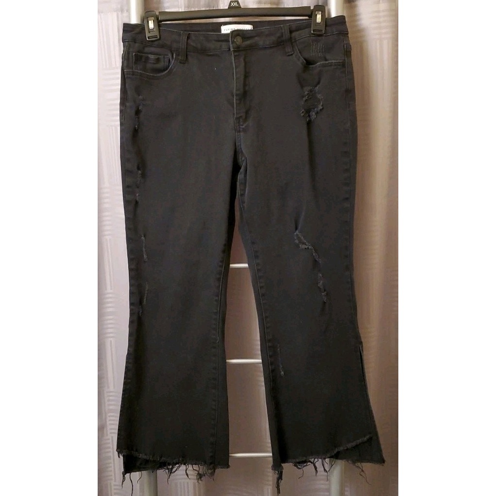 Flying Monkey Black Jean Midrise Flare With Slit Stretch Sz 32 Y2K Grunge Punk