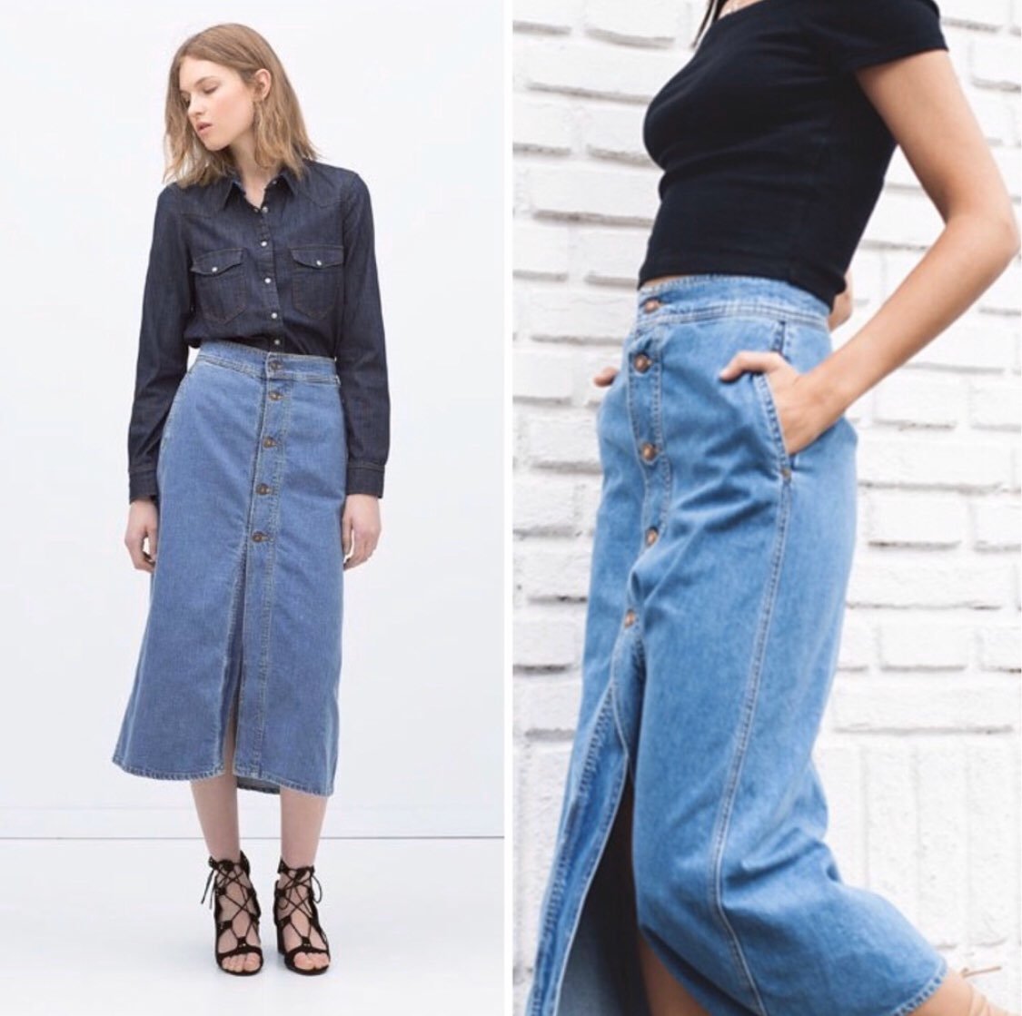 Zara denim midi skirt