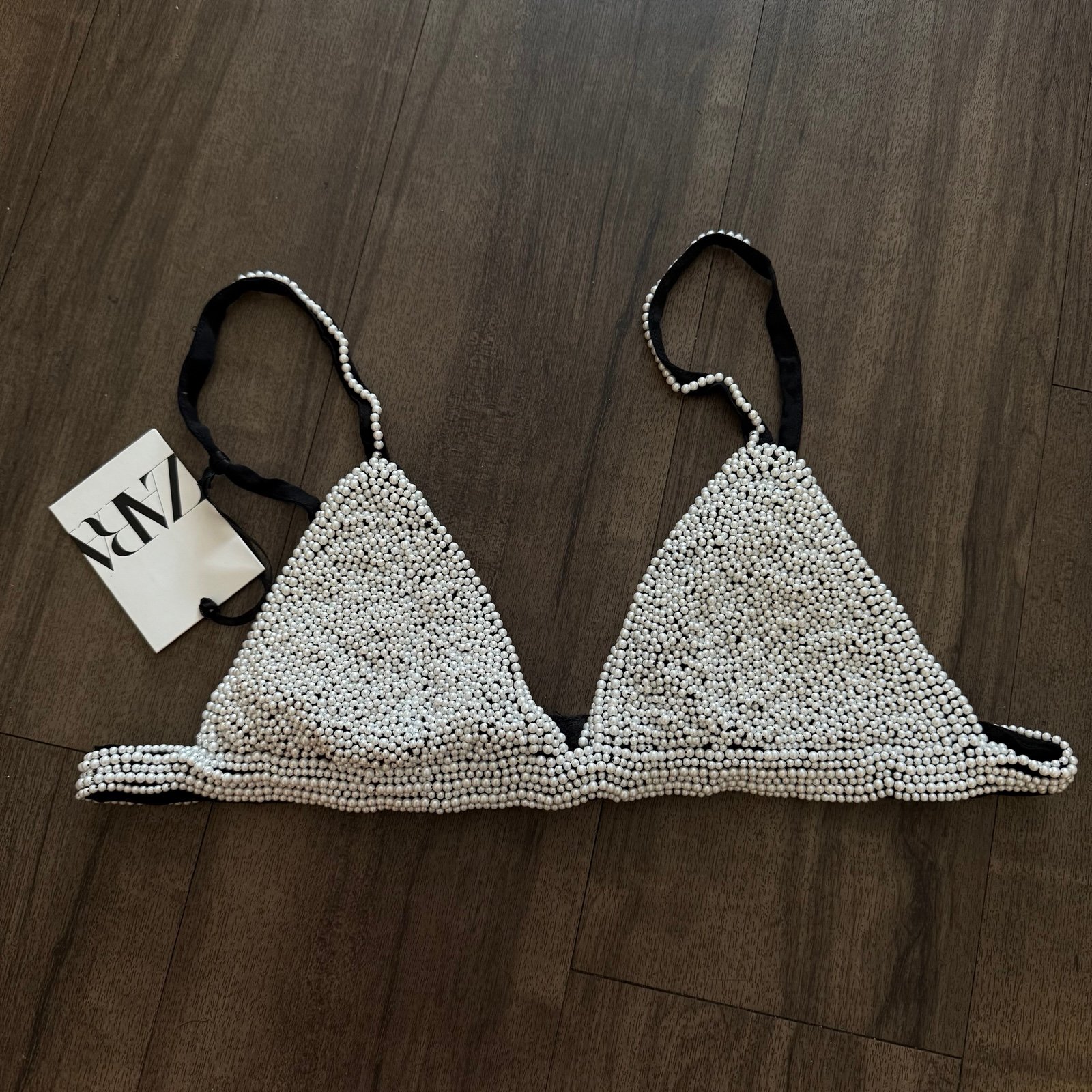 NWT RARE ZARA PEARL BRALETTE WITH ADJUSTABLE STRAPS AND CLASP CLOSURE