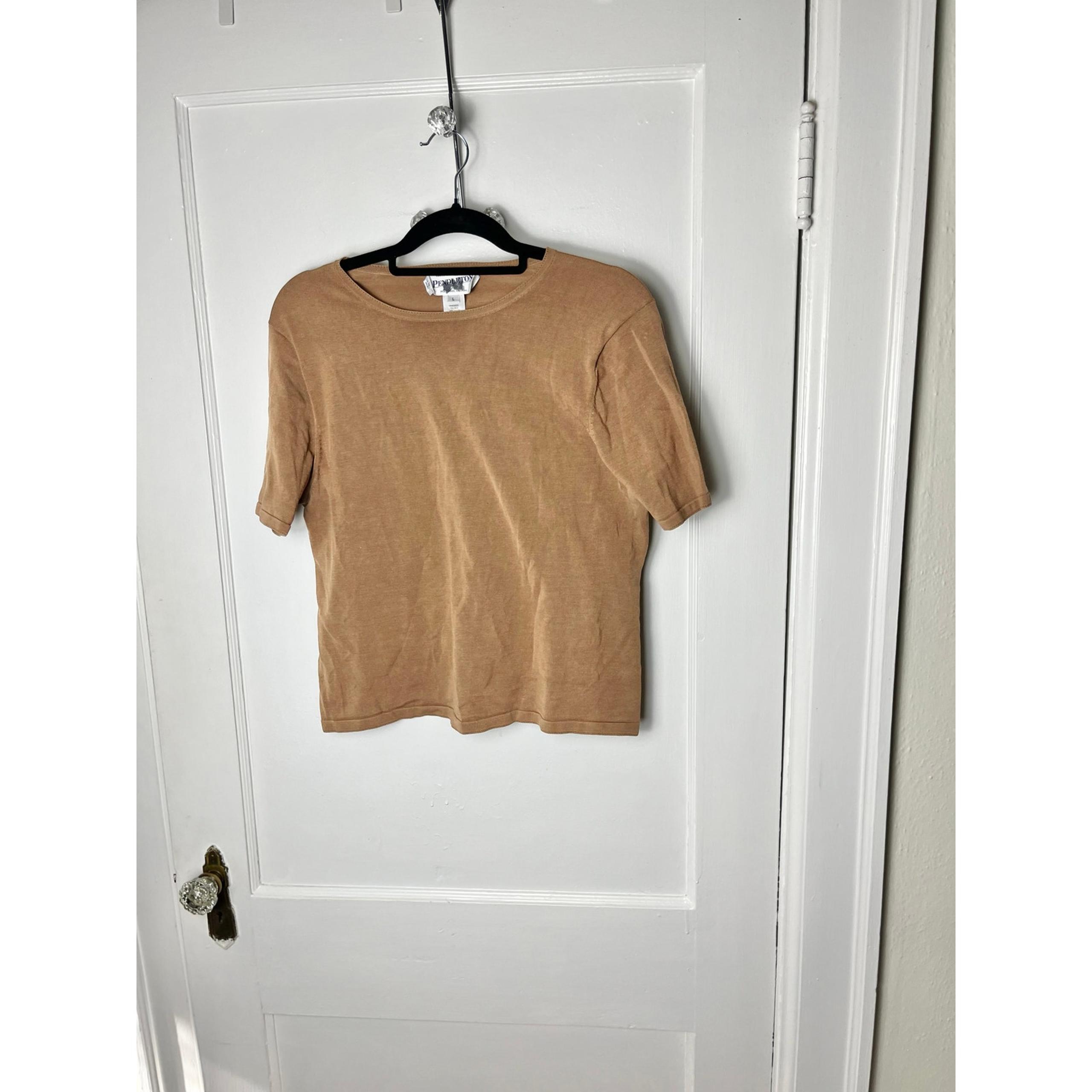 Vintage Pendleton Women's Brown Silk Blend Knit Short Sleeve Top Size Large