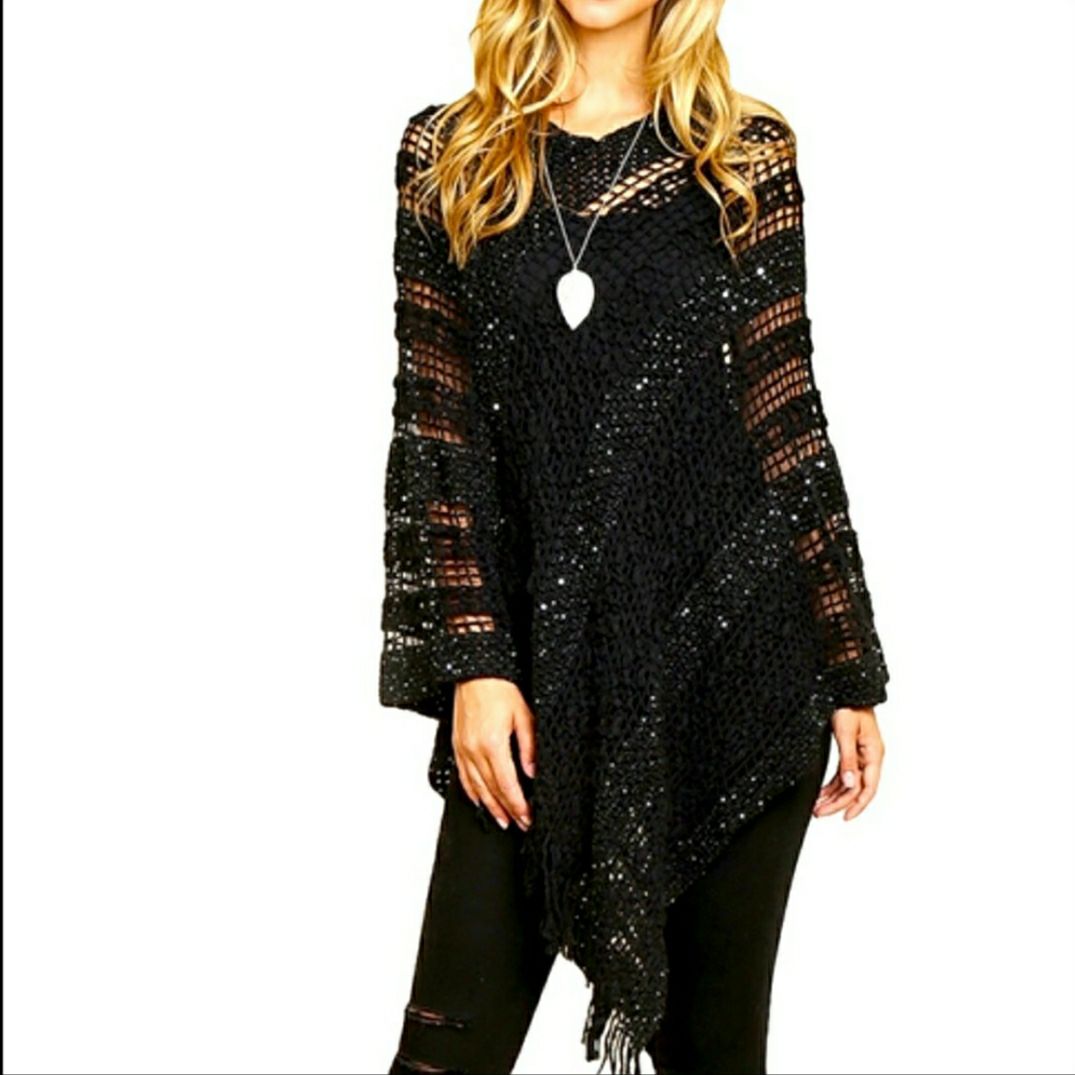 Black Crochet Poncho
