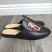Marc Fisher Wrangler black leather floral embroidered flats mules womens 6