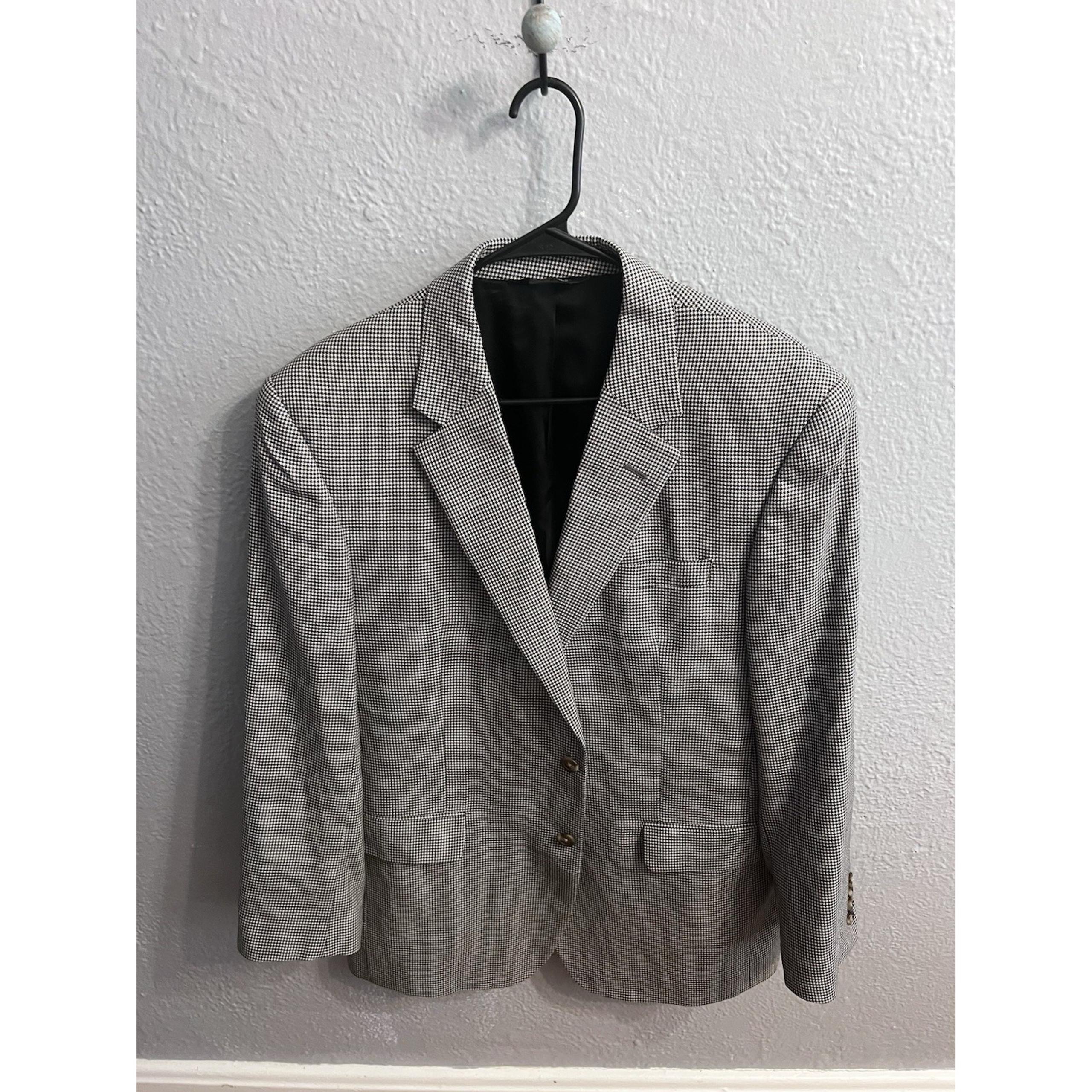 Jos A Bank 43R Black White Silk Wool Blazer Suit Sport Coat Jacket