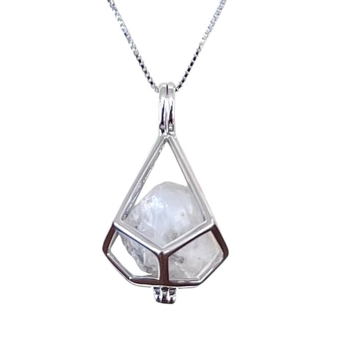 Solid 925 Sterling Silver Geometric Herkimer Diamond Quartz Crystal Necklace